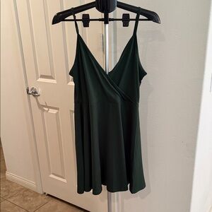 Dark Green Wrap-Front Spaghetti Strap Dress